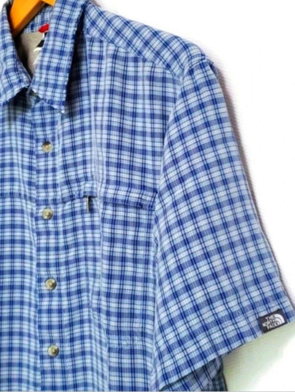 The North Face Blue Plaid Short Sleeve Button Down Shirt Mens Medium